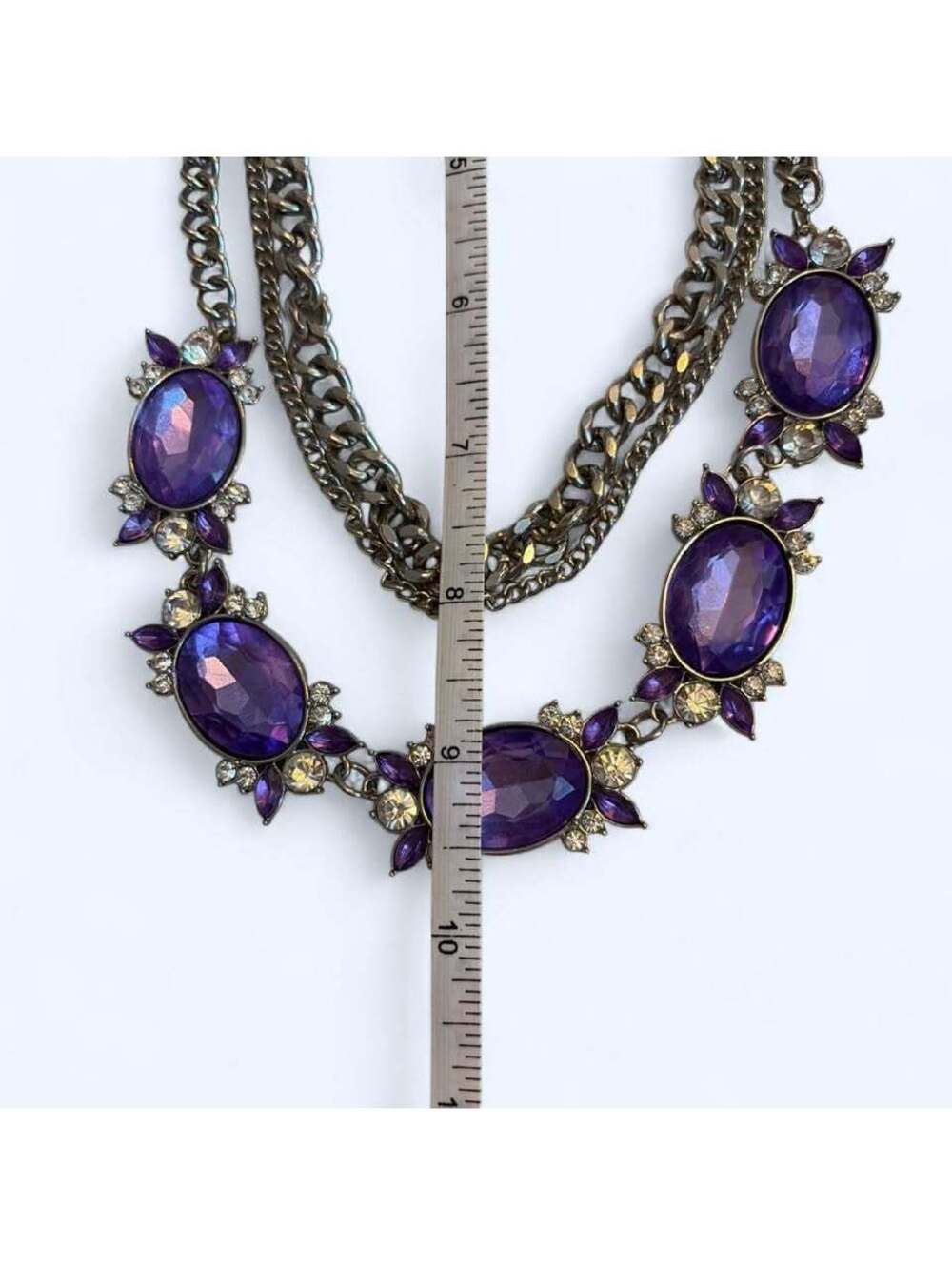 Purple Rhinestone Multi-Strand Statement Necklace - Picture 5 of 5